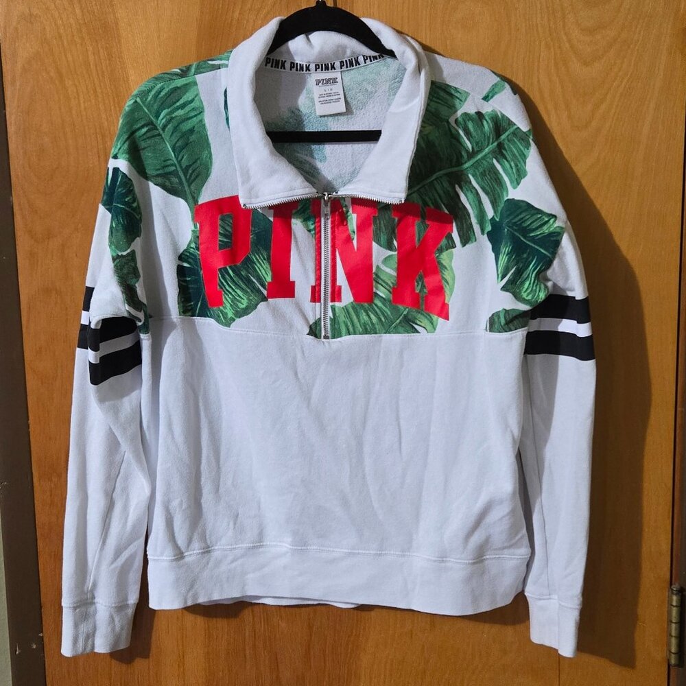 Victorias secret PINK Tropical palm 1/4 zip pullover y2k spell out